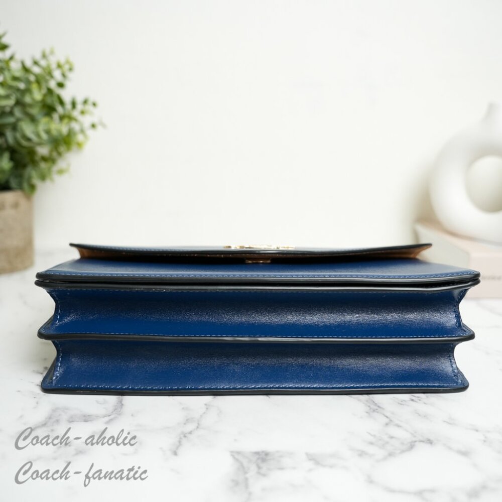 Coach CBI98 Klare Envelope Crossbody Bag Shiny Refined Calf Leather Deep Blue - Picture 12 of 16